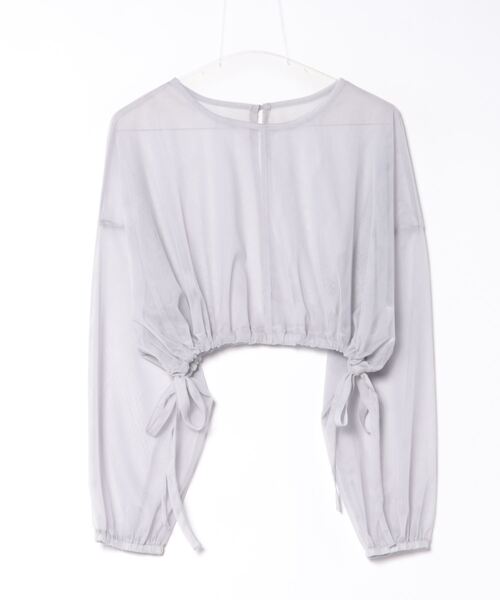 DouDou(ドゥドゥ)の「【WEB限定】チュールショート丈ドロストプルオーバー(Tシャツ/カットソー・レディース・グレー/ブラック・FREE)」の9枚目の写真