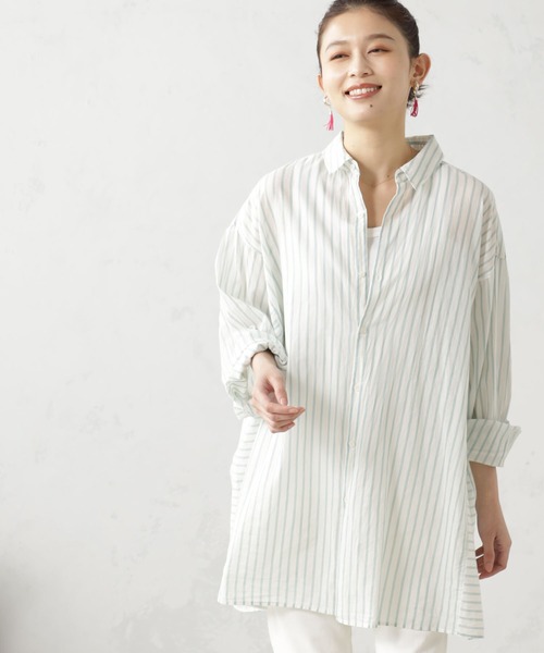 FOUND GOOD(ファウンドグッド)の「シアーコットン100%チュニックシャツ(シャツ/ブラウス・レディース・ホワイト系5/グレー系/ブルー系5/ピンク系5・M/L)」の3枚目の写真