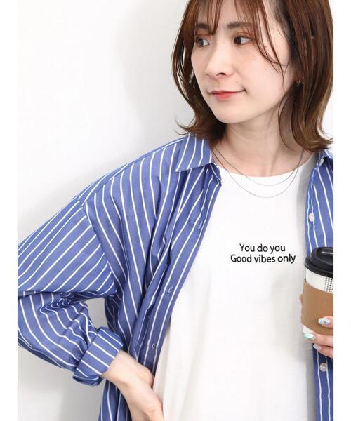 Samansa Mos2 blue(サマンサモスモスブルー)の「【シルキーコットン】アソート刺繍Tシャツ(Tシャツ/カットソー・レディース・オフホワイト/ブルー/ブラック・F)」の5枚目の写真