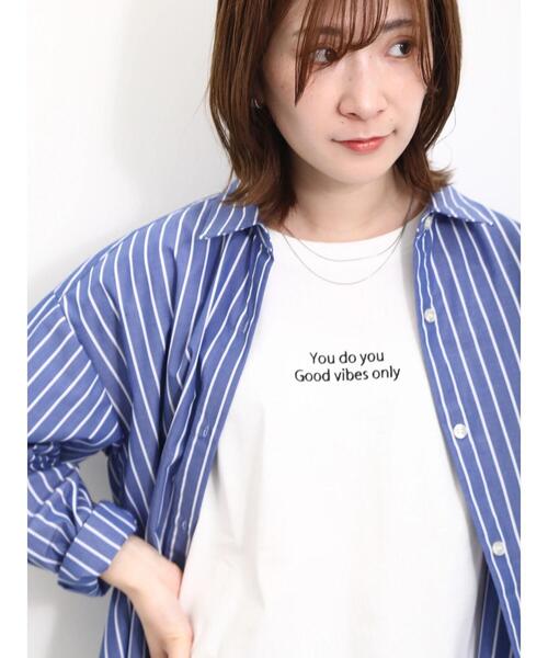 Samansa Mos2 blue(サマンサモスモスブルー)の「【シルキーコットン】アソート刺繍Tシャツ(Tシャツ/カットソー・レディース・オフホワイト/ブルー/ブラック・F)」の7枚目の写真