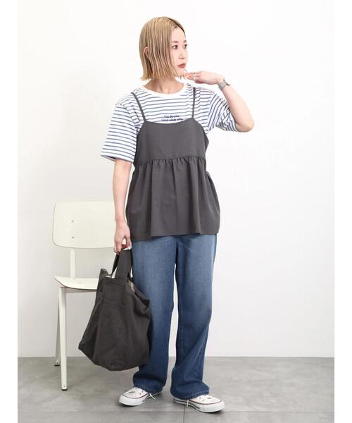 Samansa Mos2 blue(サマンサモスモスブルー)の「【シルキーコットン】アソート刺繍Tシャツ(Tシャツ/カットソー・レディース・オフホワイト/ブルー/ブラック・F)」の16枚目の写真