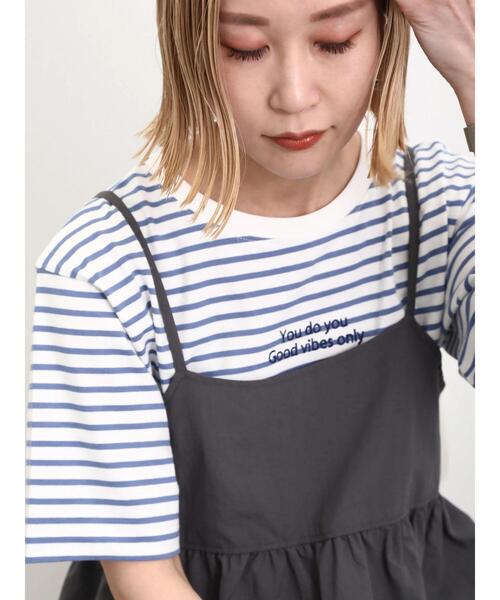 Samansa Mos2 blue(サマンサモスモスブルー)の「【シルキーコットン】アソート刺繍Tシャツ(Tシャツ/カットソー・レディース・オフホワイト/ブルー/ブラック・F)」の18枚目の写真