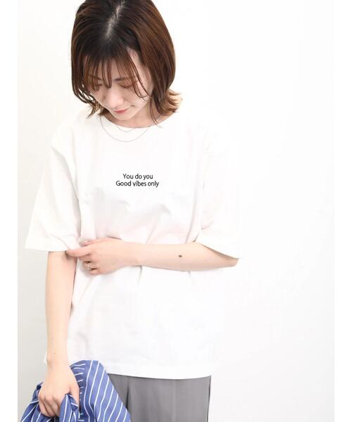Samansa Mos2 blue(サマンサモスモスブルー)の「【シルキーコットン】アソート刺繍Tシャツ(Tシャツ/カットソー・レディース・オフホワイト/ブルー/ブラック・F)」の21枚目の写真