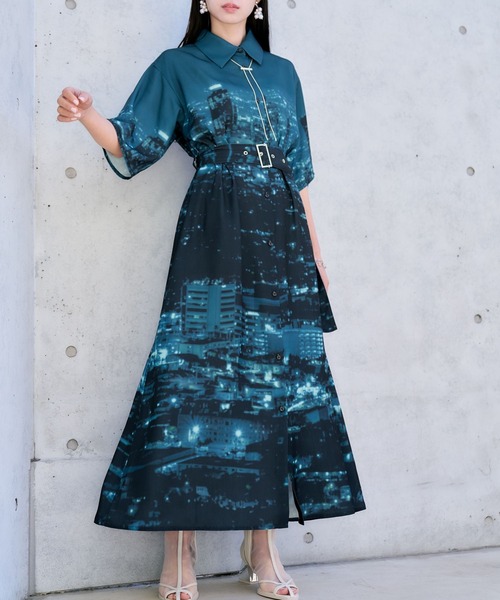 HARE yakeiガラワンピース 夜景 ハレ ロングワンピース HARE(ハレ)の「yakeiガラワンピース(HARE)(ワンピース)」 - WEAR
