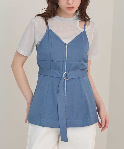 miette(ミエット)の「ベルト付きフロントジップビスチェ(キャミソール・レディース・チャコール/ブルー・FREE)」の1枚目の写真