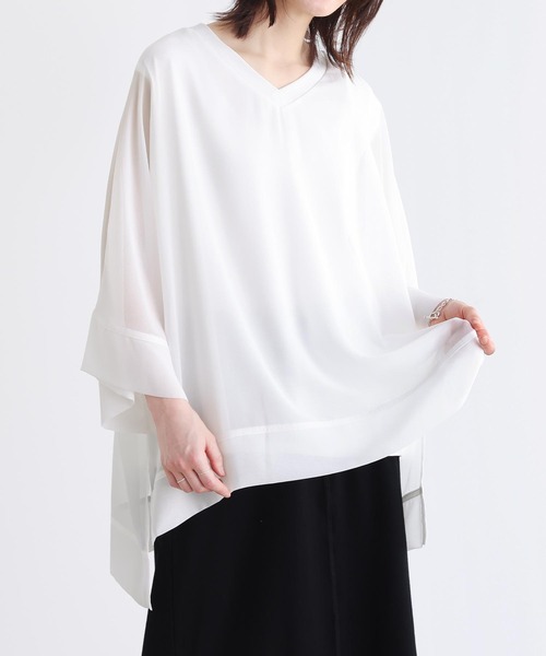 n'OrLABEL(ノアールレーベル)の「レイヤードシアーカットソー(Tシャツ/カットソー・レディース・オフホワイト/ブラック・FREE)」の1枚目の写真