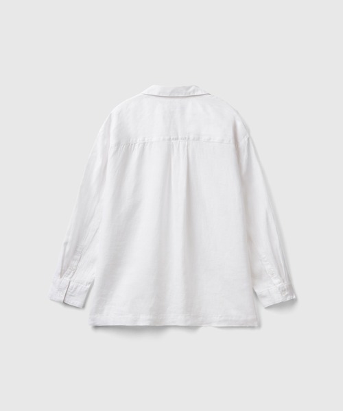 BENETTON (UNITED COLORS OF BENETTON)（ベネトンユナイテッドカラーズオブベネトン）の「リネン100％ドロップショルダー長袖シャツ・ブラウス（シャツ/ブラウス・レディース・ホワイト/カーキ/ピンクベージュ/イエロー・SMALL/MEDIUM/X-SMALL/XX-SMALL）」の8枚目の写真