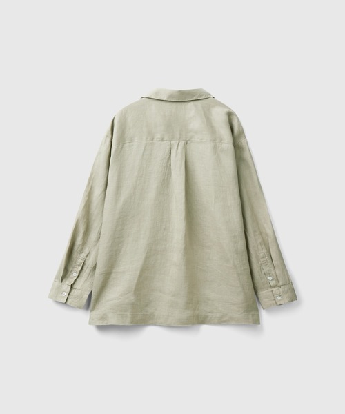 BENETTON (UNITED COLORS OF BENETTON)（ベネトンユナイテッドカラーズオブベネトン）の「リネン100％ドロップショルダー長袖シャツ・ブラウス（シャツ/ブラウス・レディース・ホワイト/カーキ/ピンクベージュ/イエロー・SMALL/MEDIUM/X-SMALL/XX-SMALL）」の11枚目の写真