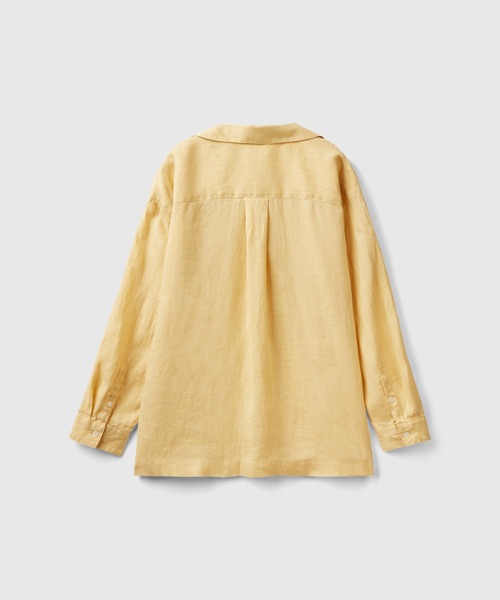 BENETTON (UNITED COLORS OF BENETTON)（ベネトンユナイテッドカラーズオブベネトン）の「リネン100％ドロップショルダー長袖シャツ・ブラウス（シャツ/ブラウス・レディース・ホワイト/カーキ/ピンクベージュ/イエロー・SMALL/MEDIUM/X-SMALL/XX-SMALL）」の14枚目の写真