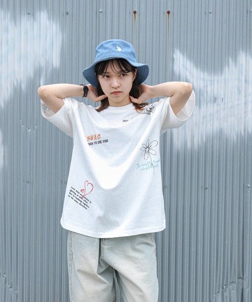 __gram.(スペースグラム)の「【_gram.】 落書き 総柄 刺繍 半袖 Tシャツ(Tシャツ/カットソー・レディース・ブラック/ホワイト/ミント/パープル・MEDIUM/LARGE)」の8枚目の写真