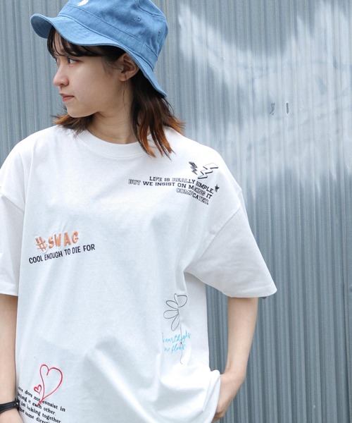 __gram.(スペースグラム)の「【_gram.】 落書き 総柄 刺繍 半袖 Tシャツ(Tシャツ/カットソー・レディース・ブラック/ホワイト/ミント/パープル・MEDIUM/LARGE)」の9枚目の写真