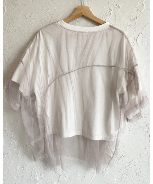 She's Closet(シーズクローゼット)の「切り替えドッキング変形アシンメトリーメッシュチュール重ねシアーレイヤード半袖Tシャツ(Tシャツ/カットソー・レディース・サックスブルー/アイボリー/グレイッシュベージュ/チャコール・FREE)」の13枚目の写真