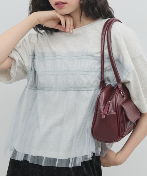 paravion(パラビオン)の「チュールフリルルーズTシャツ(Tシャツ/カットソー・レディース・アイボリー/ブラック・FREE)」の1枚目の写真