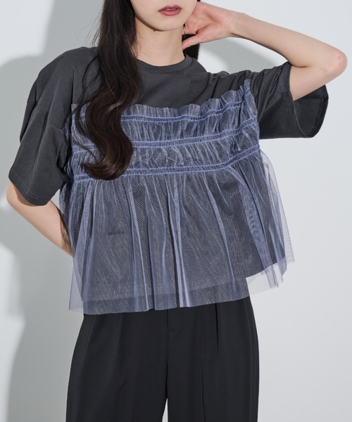 paravion(パラビオン)の「チュールフリルルーズTシャツ(Tシャツ/カットソー・レディース・アイボリー/ブラック・FREE)」の2枚目の写真