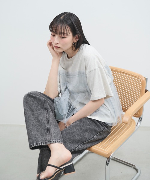 paravion(パラビオン)の「チュールフリルルーズTシャツ(Tシャツ/カットソー・レディース・アイボリー/ブラック・FREE)」の9枚目の写真