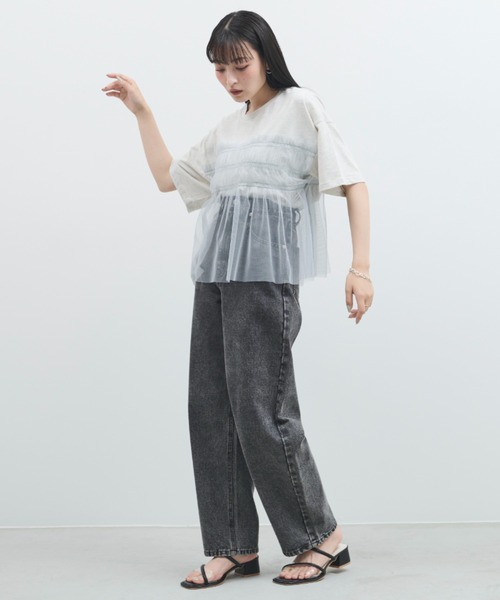 paravion(パラビオン)の「チュールフリルルーズTシャツ(Tシャツ/カットソー・レディース・アイボリー/ブラック・FREE)」の8枚目の写真