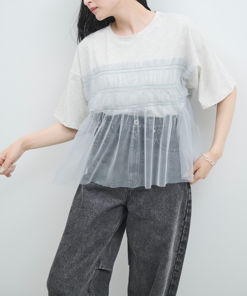 paravion(パラビオン)の「チュールフリルルーズTシャツ(Tシャツ/カットソー・レディース・アイボリー/ブラック・FREE)」の5枚目の写真