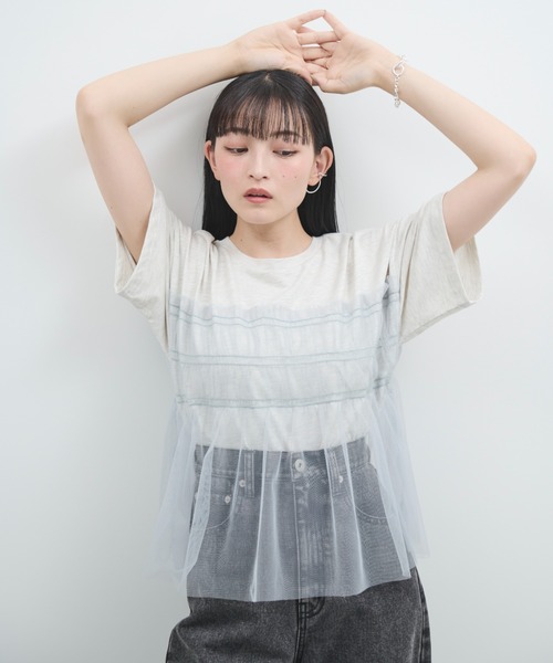 paravion(パラビオン)の「チュールフリルルーズTシャツ(Tシャツ/カットソー・レディース・アイボリー/ブラック・FREE)」の4枚目の写真