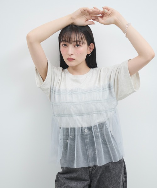 paravion(パラビオン)の「チュールフリルルーズTシャツ(Tシャツ/カットソー・レディース・アイボリー/ブラック・FREE)」の3枚目の写真