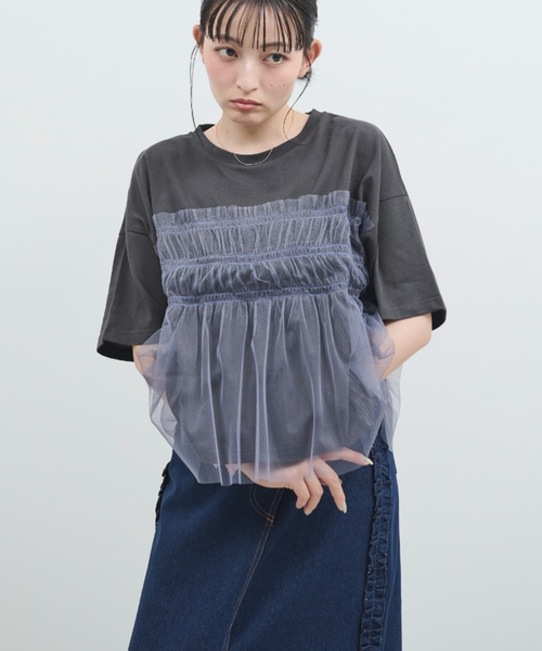 paravion(パラビオン)の「チュールフリルルーズTシャツ(Tシャツ/カットソー・レディース・アイボリー/ブラック・FREE)」の14枚目の写真