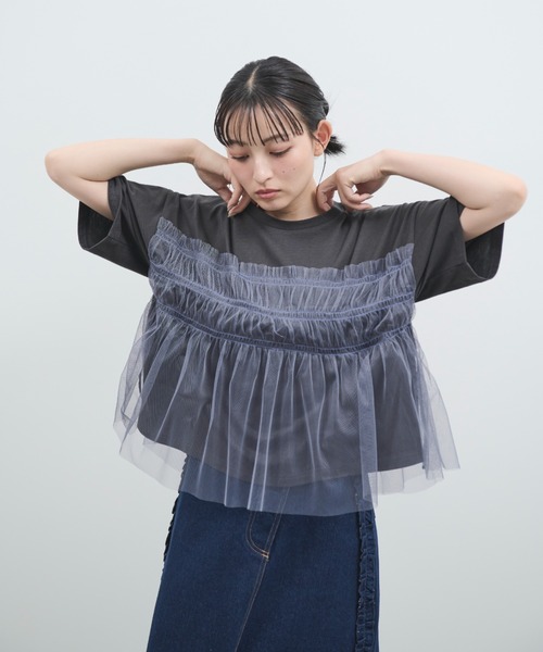 paravion(パラビオン)の「チュールフリルルーズTシャツ(Tシャツ/カットソー・レディース・アイボリー/ブラック・FREE)」の13枚目の写真