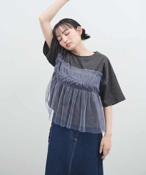 paravion(パラビオン)の「チュールフリルルーズTシャツ(Tシャツ/カットソー・レディース・アイボリー/ブラック・FREE)」の12枚目の写真