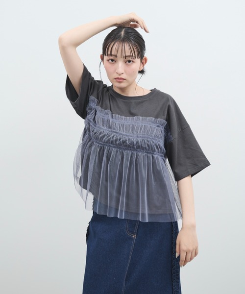 paravion(パラビオン)の「チュールフリルルーズTシャツ(Tシャツ/カットソー・レディース・アイボリー/ブラック・FREE)」の11枚目の写真