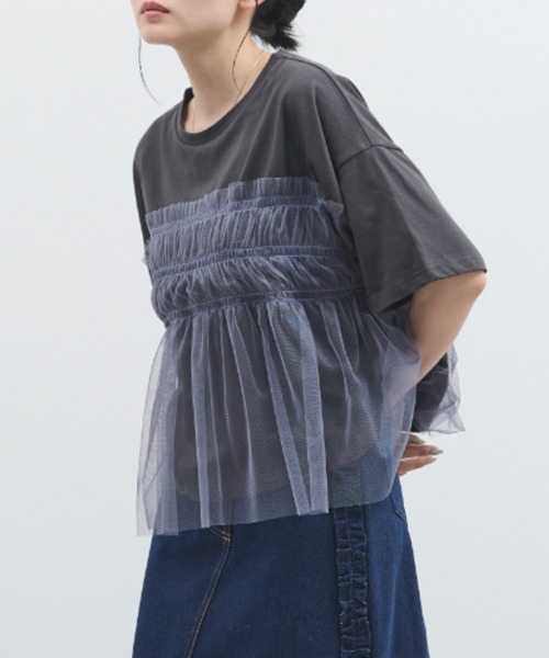 paravion(パラビオン)の「チュールフリルルーズTシャツ(Tシャツ/カットソー・レディース・アイボリー/ブラック・FREE)」の10枚目の写真