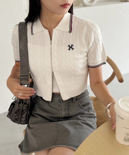 セール】ワンポイント刺繍ダブルジップニット（ニット/セーター）｜one