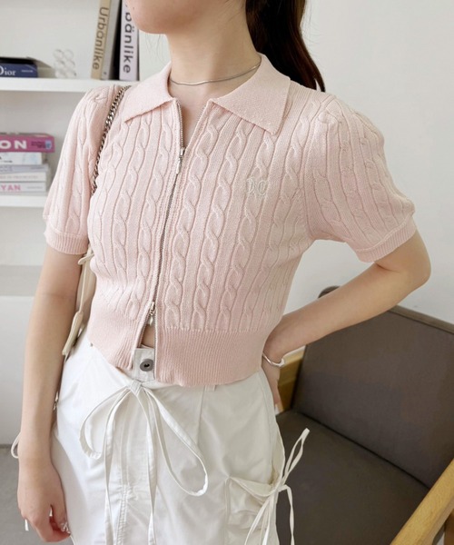 one after another NICE CLAUP(ワンアフターアナザーナイスクラップ)の「ワンポイント刺繍ダブルジップニット(ニット/セーター・レディース・オフホワイト/ピンク/ネイビー/ブラック/ホワイト系その他・FREE)」の5枚目の写真