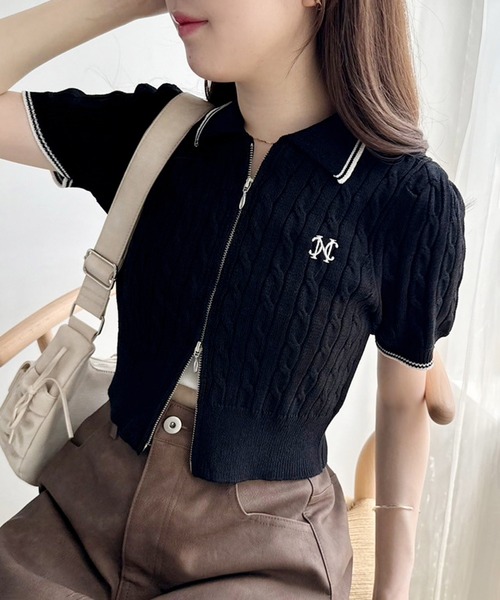 one after another NICE CLAUP(ワンアフターアナザーナイスクラップ)の「ワンポイント刺繍ダブルジップニット(ニット/セーター・レディース・オフホワイト/ピンク/ネイビー/ブラック/ホワイト系その他・FREE)」の3枚目の写真