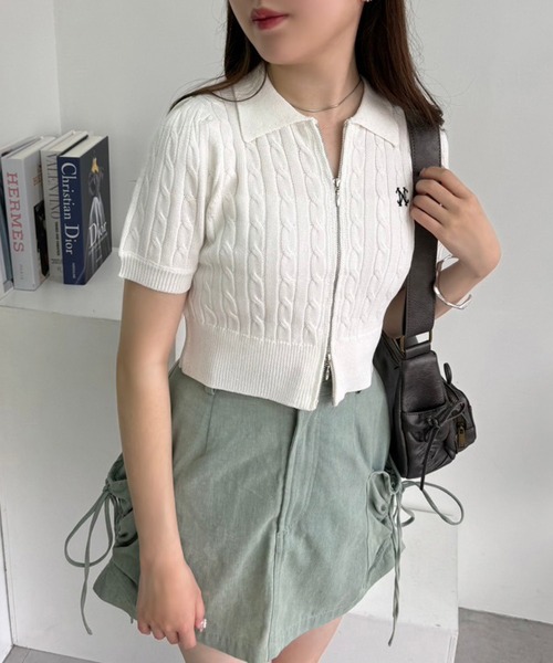 one after another NICE CLAUP(ワンアフターアナザーナイスクラップ)の「ワンポイント刺繍ダブルジップニット(ニット/セーター・レディース・オフホワイト/ピンク/ネイビー/ブラック/ホワイト系その他・FREE)」の13枚目の写真