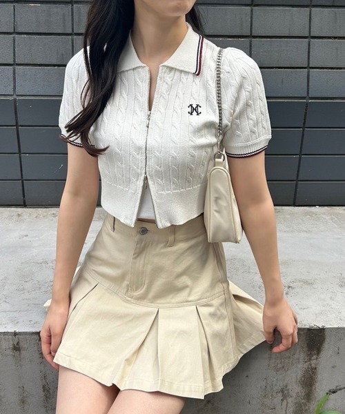 アウターウェア　日野森雫(刺繍ミント) one after another NICE CLAUP コラボロゴ刺繍オーバーサイズパーカー ホワイト フリーサイズ 「プロジェクトセカイ カラフルステージ! feat. 初音ミク×ZOZOTOWN」 セール】ワンポイント刺繍ダブルジップニット（ニット/セーター