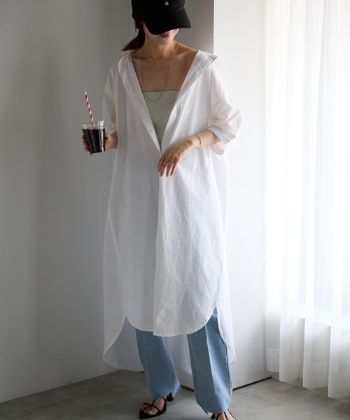 Fizz（フィズ）の「【Fizz/フィズ】　コットンポプリンシャツワンピース（シャツワンピース・レディース・ブルー/チャコール/ホワイト/ライトカーキ・M）」の2枚目の写真