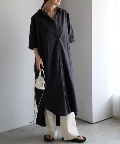 Fizz（フィズ）の「【Fizz/フィズ】　コットンポプリンシャツワンピース（シャツワンピース・レディース・ブルー/チャコール/ホワイト/ライトカーキ・M）」の3枚目の写真