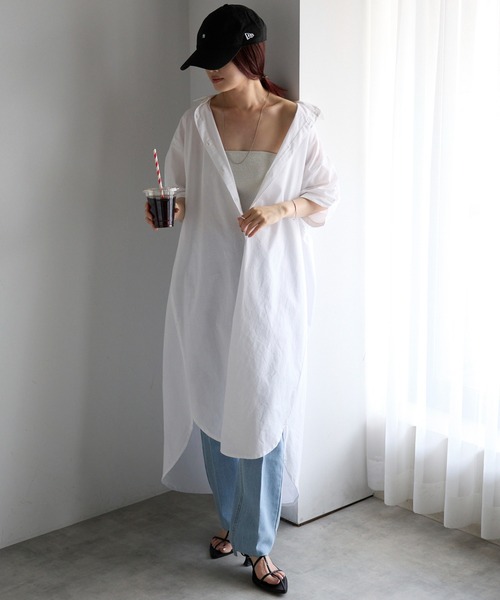 Fizz（フィズ）の「【Fizz/フィズ】　コットンポプリンシャツワンピース（シャツワンピース・レディース・ブルー/チャコール/ホワイト/ライトカーキ・M）」の9枚目の写真