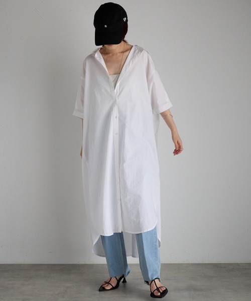 Fizz（フィズ）の「【Fizz/フィズ】　コットンポプリンシャツワンピース（シャツワンピース・レディース・ブルー/チャコール/ホワイト/ライトカーキ・M）」の8枚目の写真