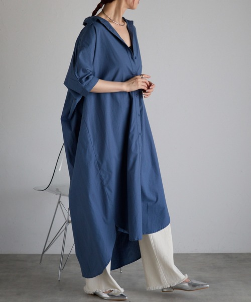 Fizz（フィズ）の「【Fizz/フィズ】　コットンポプリンシャツワンピース（シャツワンピース・レディース・ブルー/チャコール/ホワイト/ライトカーキ・M）」の19枚目の写真