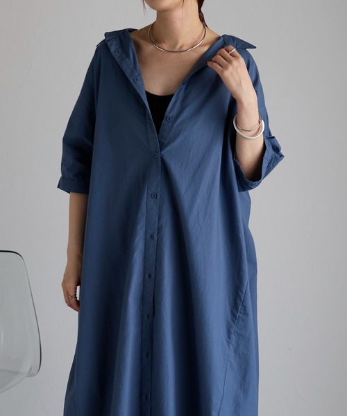 Fizz（フィズ）の「【Fizz/フィズ】　コットンポプリンシャツワンピース（シャツワンピース・レディース・ブルー/チャコール/ホワイト/ライトカーキ・M）」の18枚目の写真