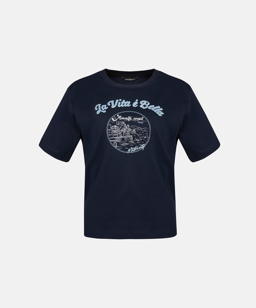 METROCITY（メトロシティ）の「【メトロシティ】綿100％ La Vita E Bella プリントTシャツ 半袖 レトロ（Tシャツ/カットソー・レディース・グレー/ネイビー/ピンク/イエロー/ライトブルー・M/L）」の4枚目の写真