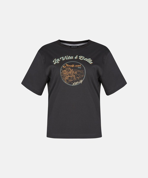 METROCITY（メトロシティ）の「【メトロシティ】綿100％ La Vita E Bella プリントTシャツ 半袖 レトロ（Tシャツ/カットソー・レディース・グレー/ネイビー/ピンク/イエロー/ライトブルー・M/L）」の2枚目の写真