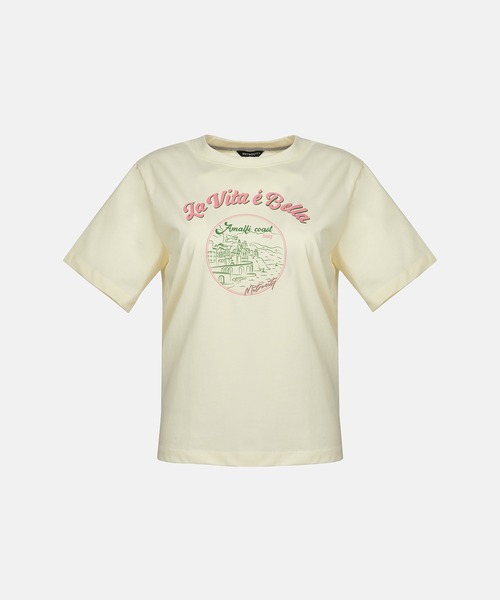 METROCITY（メトロシティ）の「【メトロシティ】綿100％ La Vita E Bella プリントTシャツ 半袖 レトロ（Tシャツ/カットソー・レディース・グレー/ネイビー/ピンク/イエロー/ライトブルー・M/L）」の5枚目の写真