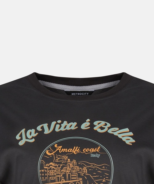 METROCITY（メトロシティ）の「【メトロシティ】綿100％ La Vita E Bella プリントTシャツ 半袖 レトロ（Tシャツ/カットソー・レディース・グレー/ネイビー/ピンク/イエロー/ライトブルー・M/L）」の9枚目の写真