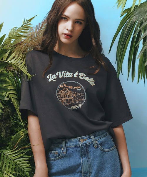 METROCITY（メトロシティ）の「【メトロシティ】綿100％ La Vita E Bella プリントTシャツ 半袖 レトロ（Tシャツ/カットソー・レディース・グレー/ネイビー/ピンク/イエロー/ライトブルー・M/L）」の11枚目の写真