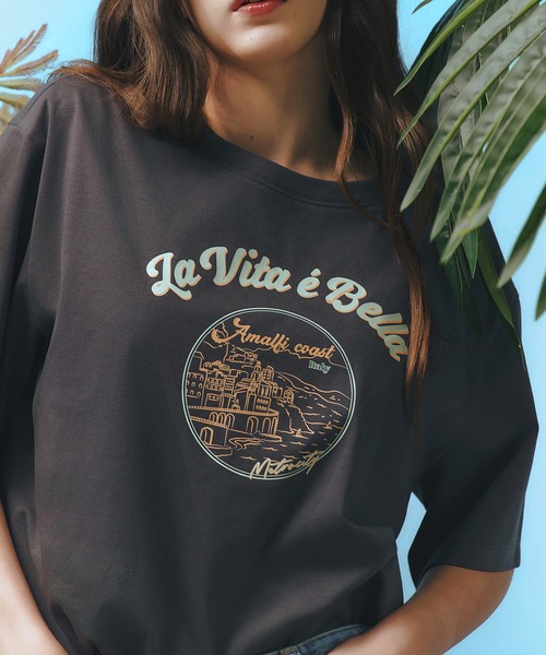 METROCITY（メトロシティ）の「【メトロシティ】綿100％ La Vita E Bella プリントTシャツ 半袖 レトロ（Tシャツ/カットソー・レディース・グレー/ネイビー/ピンク/イエロー/ライトブルー・M/L）」の12枚目の写真