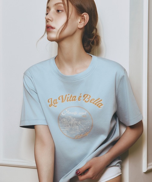 METROCITY（メトロシティ）の「【メトロシティ】綿100％ La Vita E Bella プリントTシャツ 半袖 レトロ（Tシャツ/カットソー・レディース・グレー/ネイビー/ピンク/イエロー/ライトブルー・M/L）」の18枚目の写真