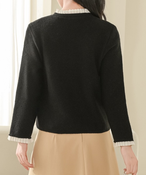 Lace Ladies（レースレディース）の「フェイクレイヤード ハートボタン 長袖 ニット カーディガン（カーディガン/ボレロ・レディース・アイボリー/ブラック・FREE）」の5枚目の写真