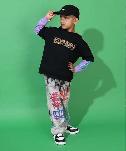 BABYDOLL（ベビードール）の「親子お揃い アニマル柄 5分袖 パーカー 9634K（パーカー・キッズ・オフホワイト/ブラック・120cm/150cm/90cm/130cm/140cm/100cm/110cm）」の4枚目の写真