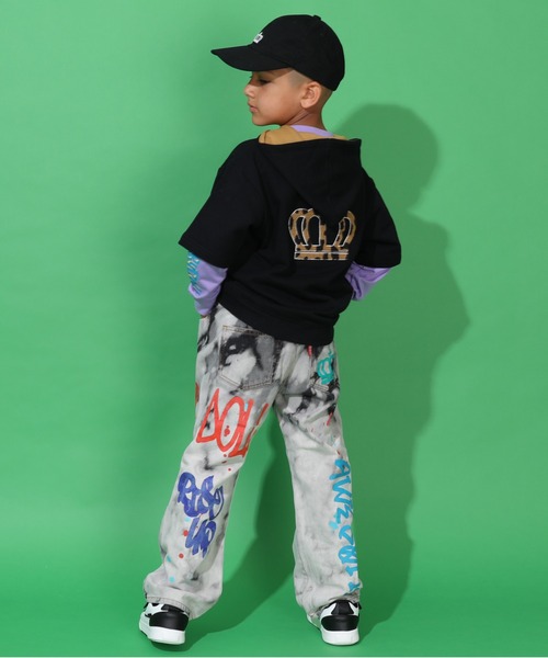 BABYDOLL（ベビードール）の「親子お揃い アニマル柄 5分袖 パーカー 9634K（パーカー・キッズ・オフホワイト/ブラック・120cm/150cm/90cm/130cm/140cm/100cm/110cm）」の5枚目の写真