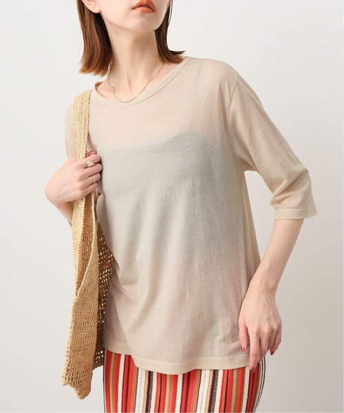 SLOBE IENA(スローブイエナ)の「《追加2》シアー天竺5分袖Tシャツ(Tシャツ/カットソー・レディース・ネイビー/ブラウン/アイボリー・FREE)」の2枚目の写真
